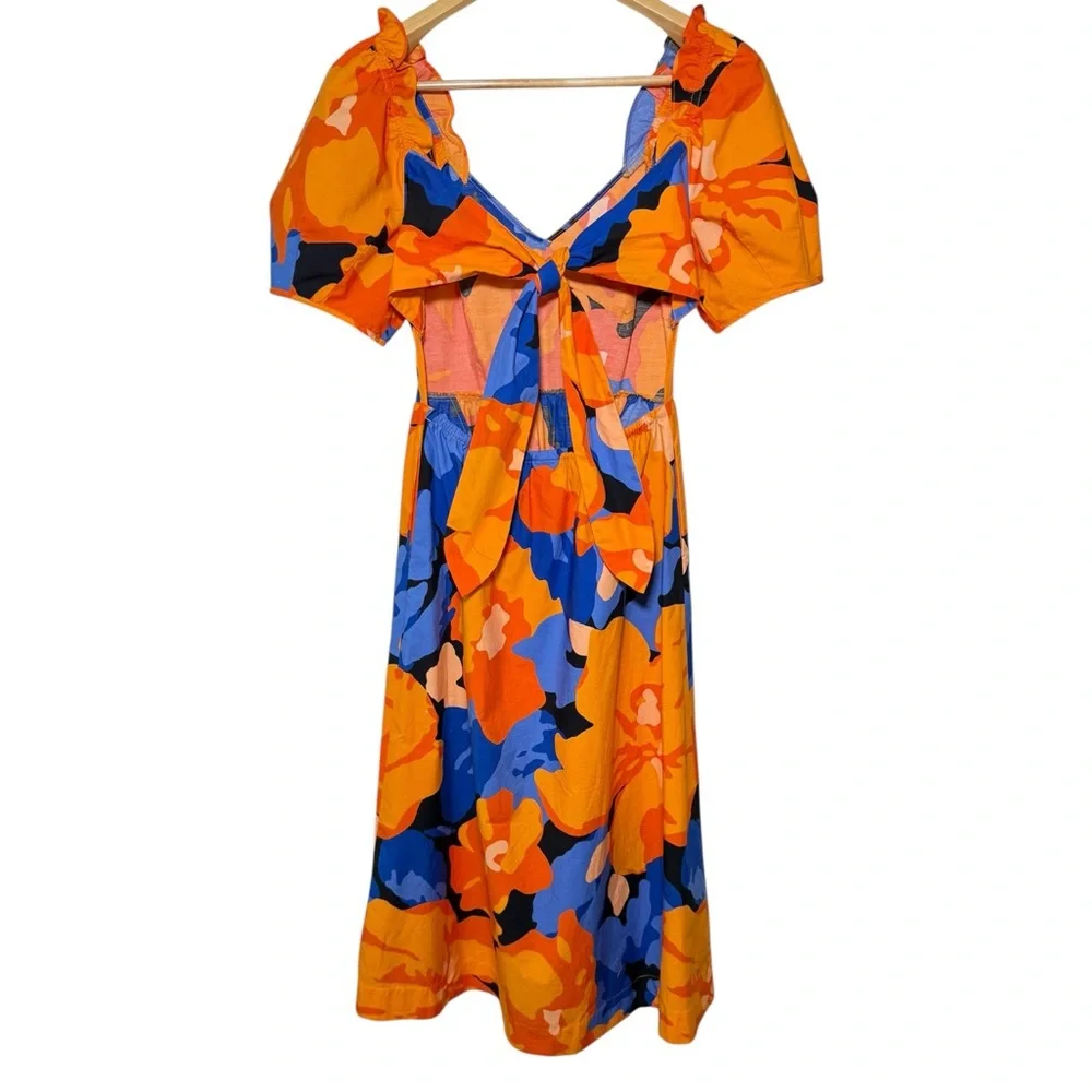Tabitha Brown x Target Tropical Floral Tie Back Midi Dress Puff Sleeves Size 2 - Picture 2 of 8